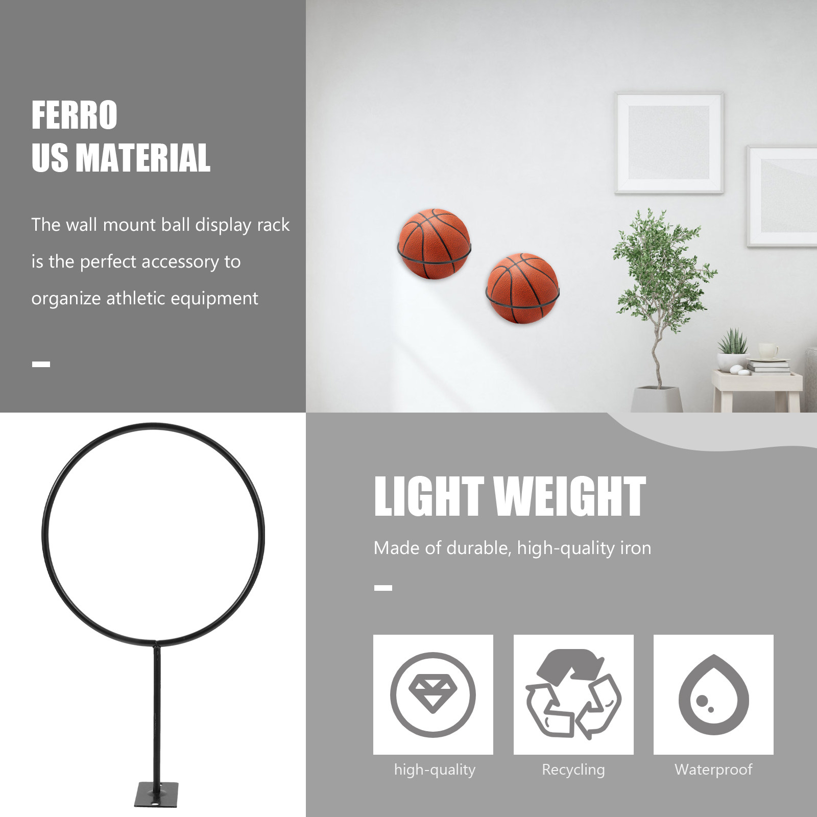 Sports Equipment Rack - 5 шт. прочных настенных держателей для